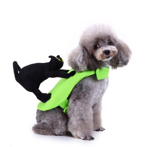 Pet Green Funny Halloween Costume Pet Back with Riding Cat Suit Winter Clothes For Sale - Image 2