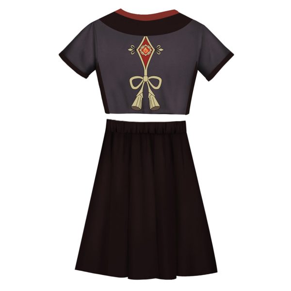 Women Genshin Impact Hutao Cosplay 2 Pieces Outfits Short Sleeves Crop Top + A Line Skirt Sets Supply - Image 3