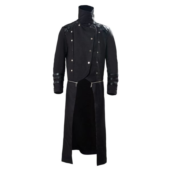 Men s Halloween Medieval Hooded Trench Coat Long Jacket Black Gothic Steampunk Costume Online Hot Sale - Image 2