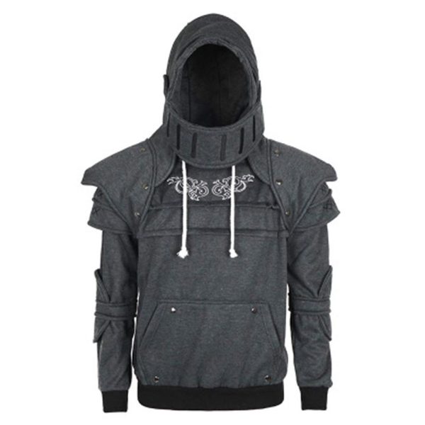 Men Medieval Hooded Sweatshirts Warrior Soldier Knight Mask Armor Knee Hoodies Long Sleeve Tracksuits Online Sale