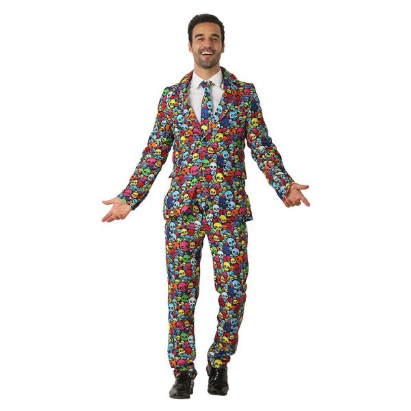 Men Halloween Costume Colorful Skull Suits Comes with Jacket Pants and Tie Cheap - Image 4