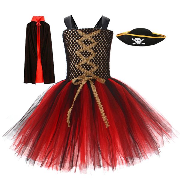 Kids Girls Pirate TuTu Dress Cosplay Costume Outfits Halloween Carnival Party Disguise Suit Sale - Image 5