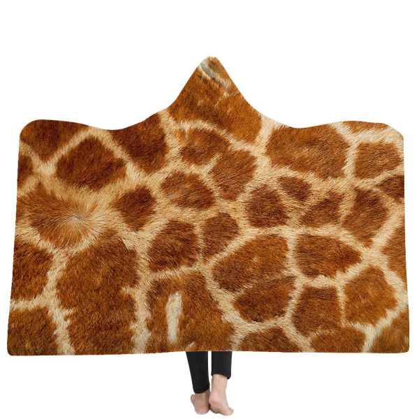Hooded Throw Wrap Ultra Soft Coral Plush Animal Prints Leisure Wearable Warm Cozy Blanket Cheap - Image 3