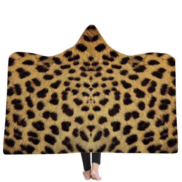Hooded Throw Wrap Ultra Soft Coral Plush Animal Prints Leisure Wearable Warm Cozy Blanket Cheap - Image 2
