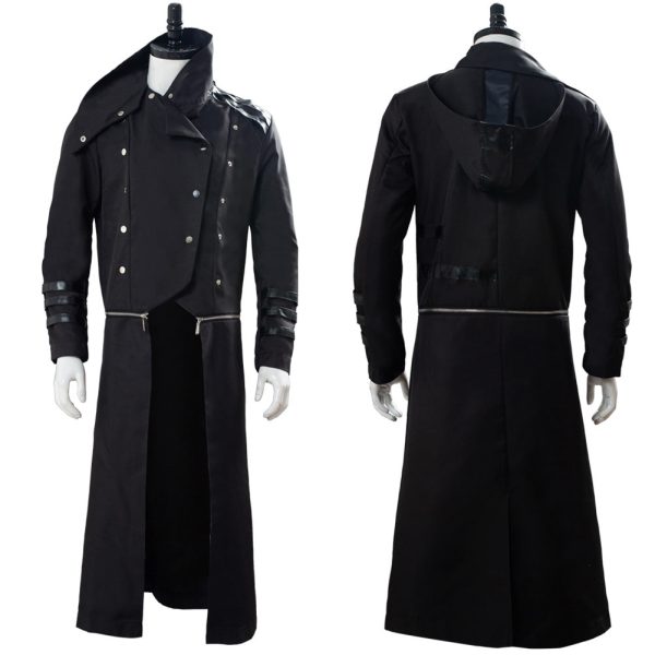 Men s Halloween Medieval Hooded Trench Coat Long Jacket Black Gothic Steampunk Costume Online Hot Sale - Image 5