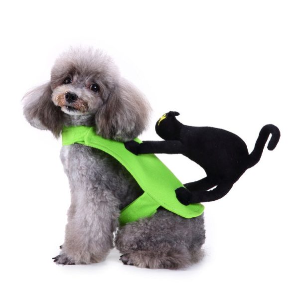 Pet Green Funny Halloween Costume Pet Back with Riding Cat Suit Winter Clothes For Sale