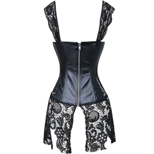 Women s Steampunk Gothic Faux Leather Bustier Corset with Lace Skirt Online Sale - Image 2