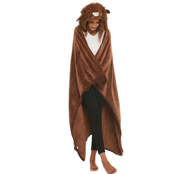 Christmas Animal Winter Hooded Poncho Sloth Penguin Yak Panda Cartoon Embroidery Double Sided Flannel Blanket Supply - Image 3