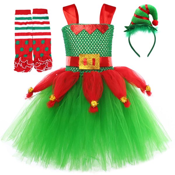 Christmas Elf Cosplay Costume Kids Girls Dress X-mas Carnival Costume Dress Up Online Sale