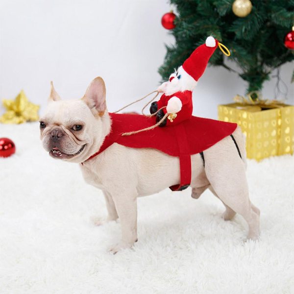 Funny Cute Pet Costume Santa Riding Cat Dog Outfits Christmas Party Clothes Fancy New Year Clothes Online Sale