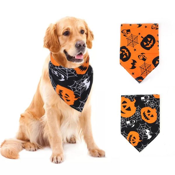 2PCs Pet Bandanas Scarf Adjustable Collar Saliva Towel for Dogs Cats Halloween Christmas Pet Accessories For Sale