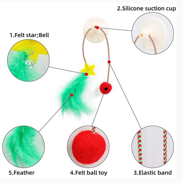 Cat Self Interative Bell Ball Toy Christmas Sucker Funny Cat Stick Elastic Cat Feather Ball Toy Funny Cat Artifact Supply - Image 4