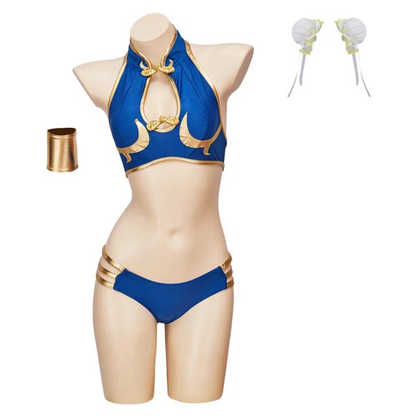 Street Fighter ChunLi 5 Piece Set Bikinis Swimsuit Beach Swimwear Cosplay Costume Outfits Halloween Carnival Suit Online now