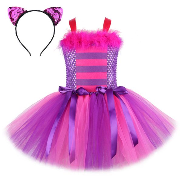 Cheshire Cat Cosplay Costume Kids Girls TuTu Dress Headband Outfits Halloween Carnival Party Suit Online