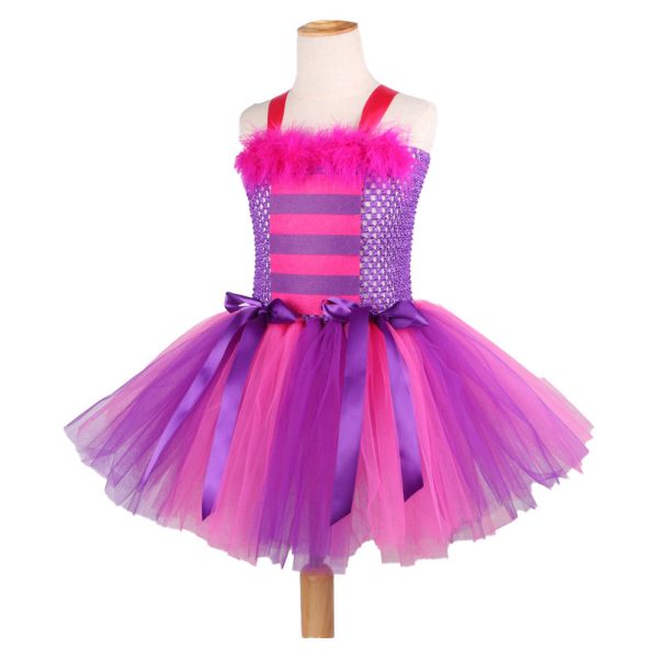 Cheshire Cat Cosplay Costume Kids Girls TuTu Dress Headband Outfits Halloween Carnival Party Suit Online - Image 2