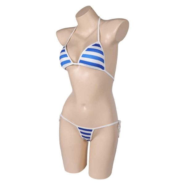 Street Fighter 7 Cammy 2 Piece Bikinis Set Sexy Blue Striped Swimsuit Cosplay Costume Outfits Halloween Carnival Suit Online Hot Sale - Image 2