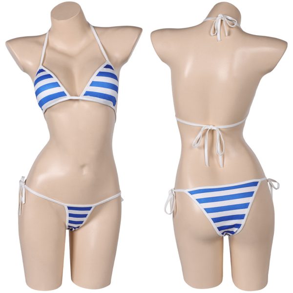 Street Fighter 7 Cammy 2 Piece Bikinis Set Sexy Blue Striped Swimsuit Cosplay Costume Outfits Halloween Carnival Suit Online Hot Sale - Image 5