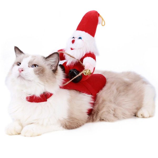 Funny Cute Pet Costume Santa Riding Cat Dog Outfits Christmas Party Clothes Fancy New Year Clothes Online Sale - Image 4