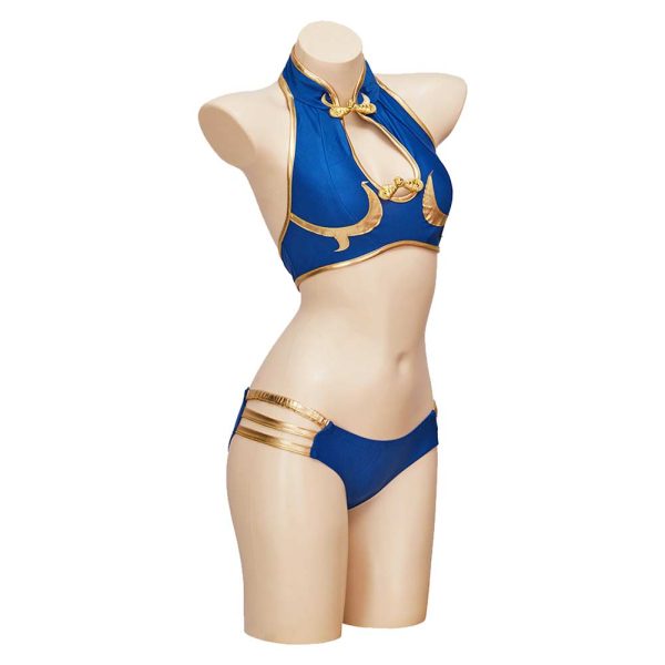 Street Fighter ChunLi 5 Piece Set Bikinis Swimsuit Beach Swimwear Cosplay Costume Outfits Halloween Carnival Suit Online now - Image 2