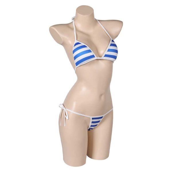 Street Fighter 7 Cammy 2 Piece Bikinis Set Sexy Blue Striped Swimsuit Cosplay Costume Outfits Halloween Carnival Suit Online Hot Sale - Image 4