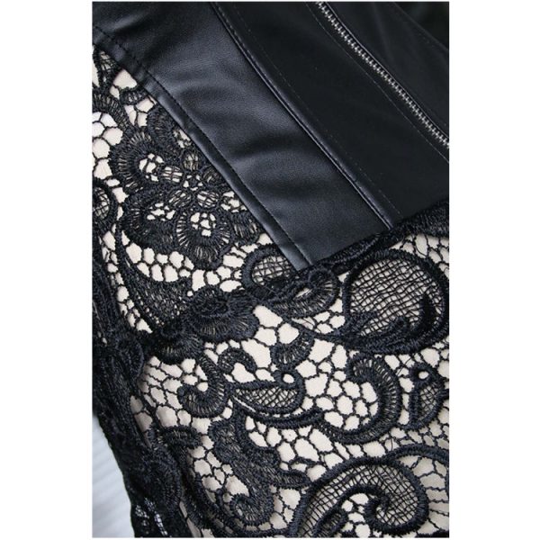 Women s Steampunk Gothic Faux Leather Bustier Corset with Lace Skirt Online Sale - Image 5