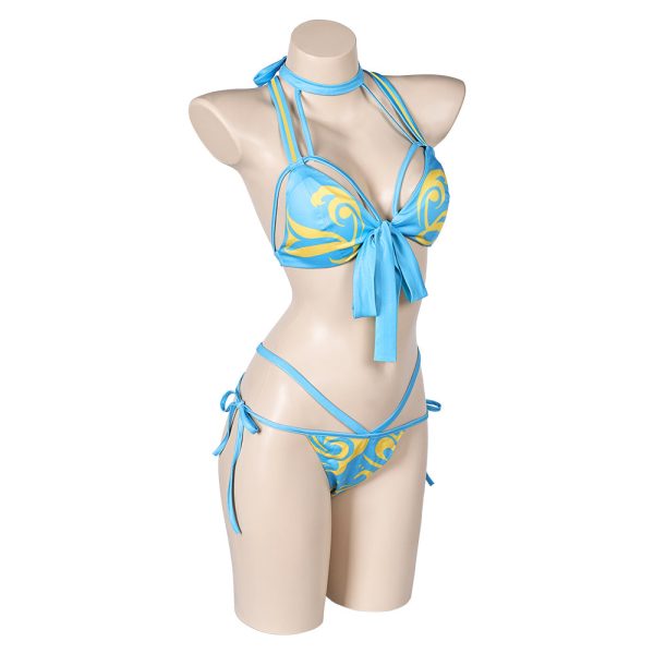 Street Fighter Chun Li Women Blue Printed Sexy Bikini 2 Piece Set Swimsuit Cosplay Costume Outfits Halloween Carnival Suit on Sale - Image 4