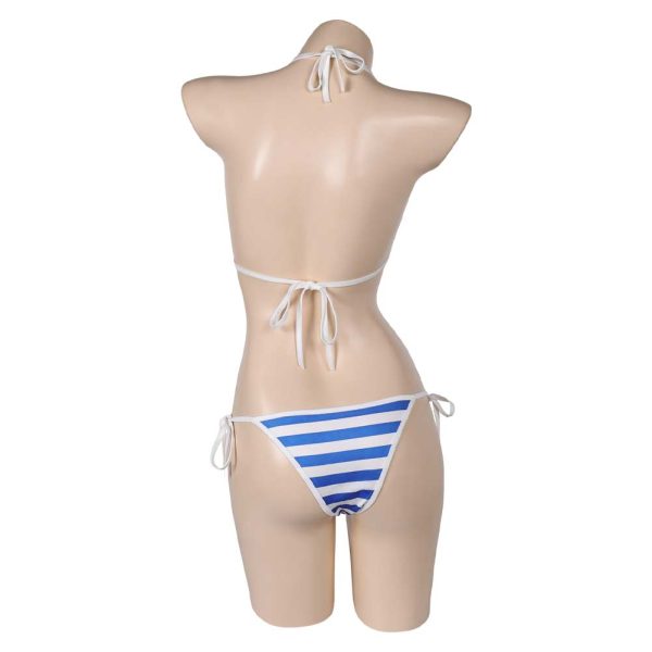 Street Fighter 7 Cammy 2 Piece Bikinis Set Sexy Blue Striped Swimsuit Cosplay Costume Outfits Halloween Carnival Suit Online Hot Sale - Image 3