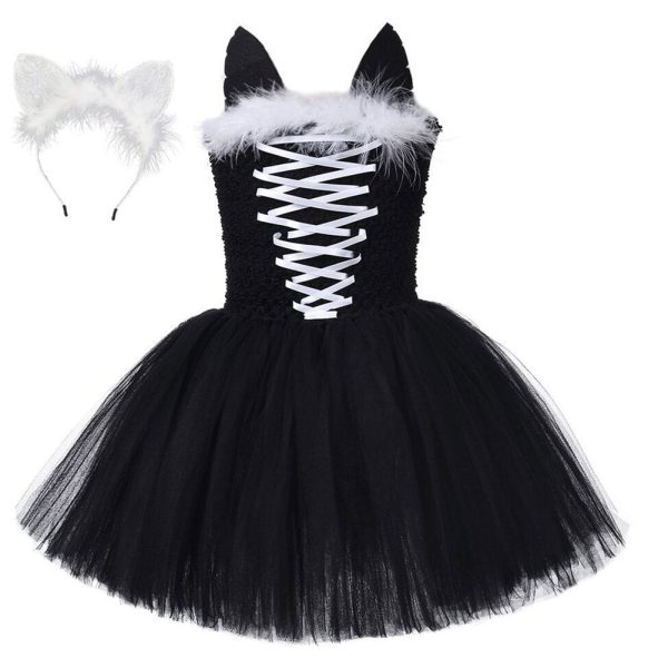 Girls Cartoon Cat Cosplay Costume Dress Halloween Carnival Party Disguise Suit on Sale