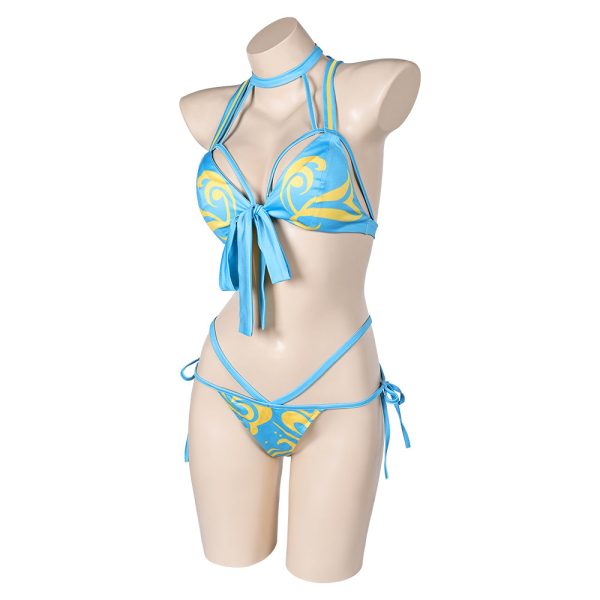 Street Fighter Chun Li Women Blue Printed Sexy Bikini 2 Piece Set Swimsuit Cosplay Costume Outfits Halloween Carnival Suit on Sale - Image 2