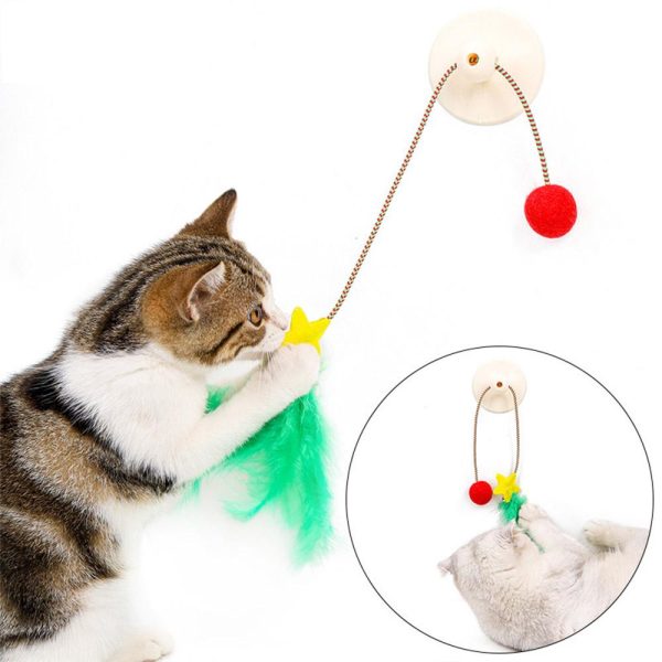 Cat Self Interative Bell Ball Toy Christmas Sucker Funny Cat Stick Elastic Cat Feather Ball Toy Funny Cat Artifact Supply - Image 2