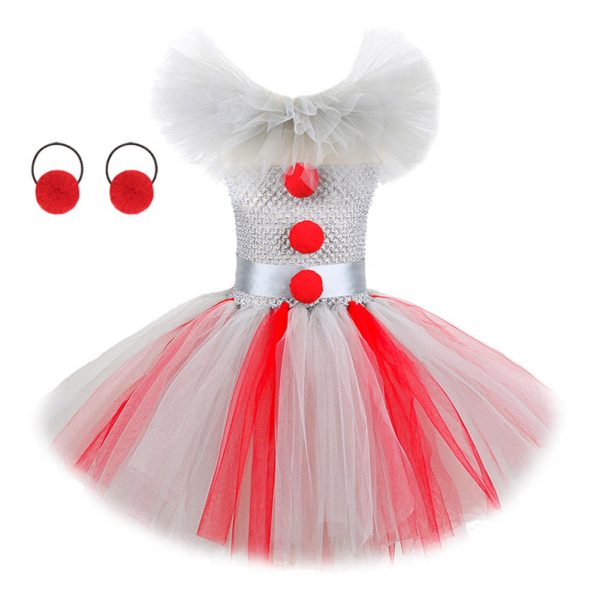 Kids Girls Clown TuTu Dress Cosplay Costume Outfits Halloween Carnival Party Suit For Discount