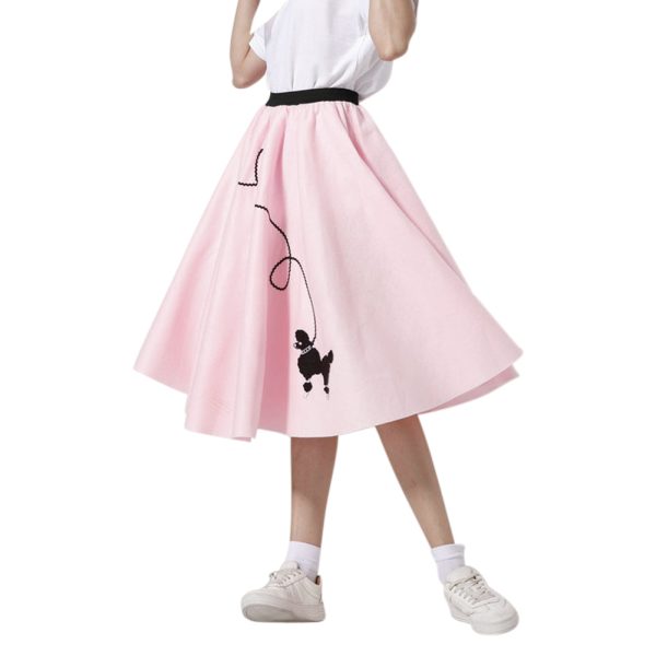 Women 1950s Skirt Poodle Printed Shirt Pink Dress with Musical Note Scarf Hot on Sale - Image 5
