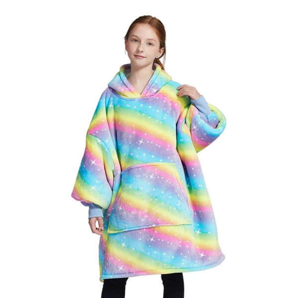 Kids Rainbow Wearable Hoodie Blankets Oversized Lightweight Warm Cozy Blanket Hoodie Sweatshirt Fashion