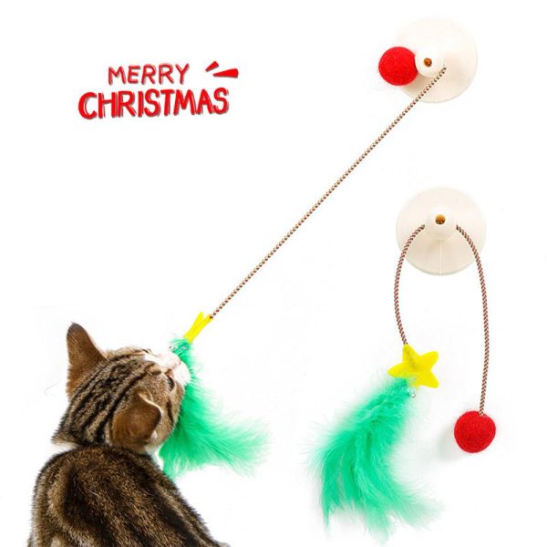 Cat Self Interative Bell Ball Toy Christmas Sucker Funny Cat Stick Elastic Cat Feather Ball Toy Funny Cat Artifact Supply
