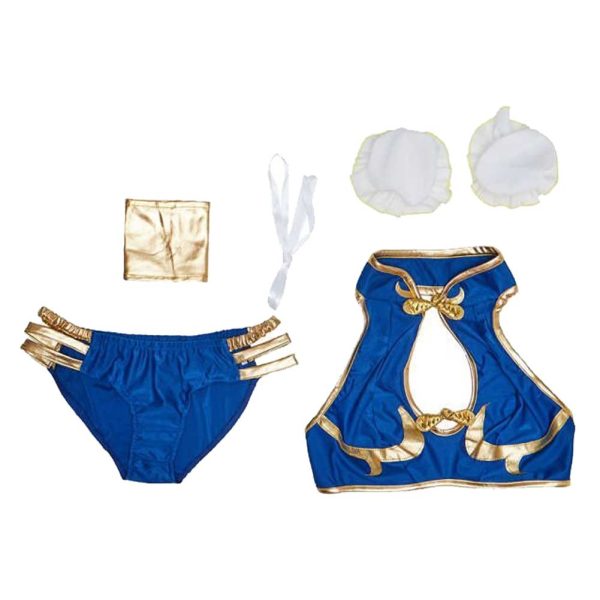 Street Fighter ChunLi 5 Piece Set Bikinis Swimsuit Beach Swimwear Cosplay Costume Outfits Halloween Carnival Suit Online now - Image 4