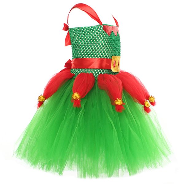 Christmas Elf Cosplay Costume Kids Girls Dress X-mas Carnival Costume Dress Up Online Sale - Image 3