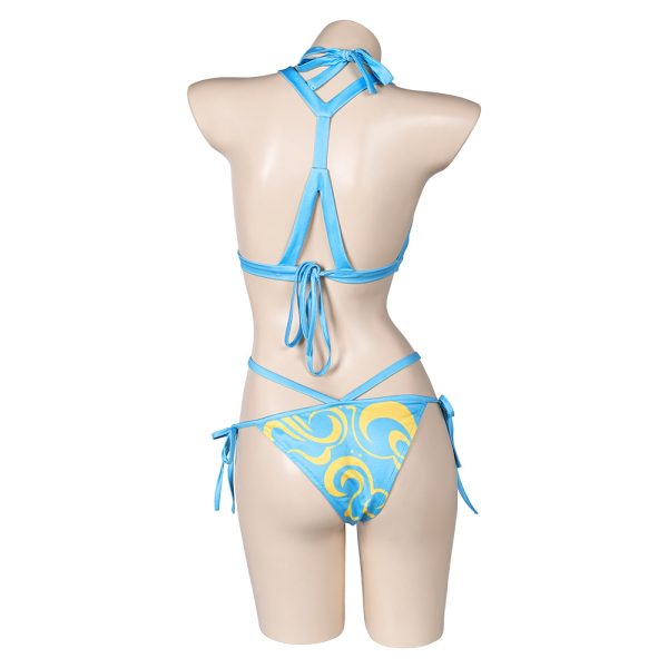 Street Fighter Chun Li Women Blue Printed Sexy Bikini 2 Piece Set Swimsuit Cosplay Costume Outfits Halloween Carnival Suit on Sale - Image 3