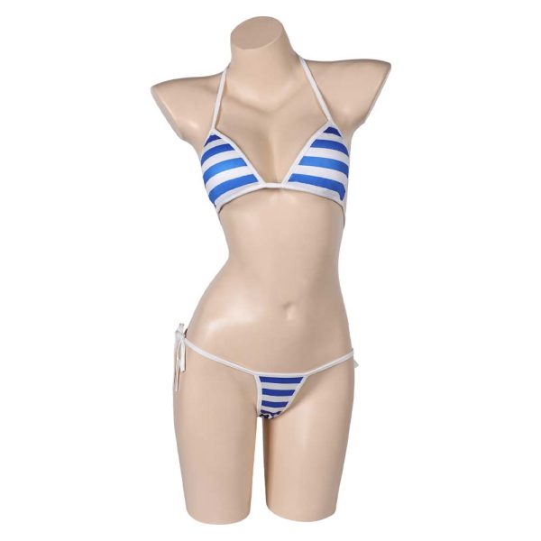 Street Fighter 7 Cammy 2 Piece Bikinis Set Sexy Blue Striped Swimsuit Cosplay Costume Outfits Halloween Carnival Suit Online Hot Sale