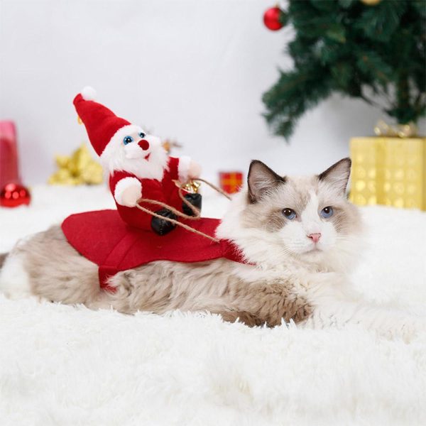 Funny Cute Pet Costume Santa Riding Cat Dog Outfits Christmas Party Clothes Fancy New Year Clothes Online Sale - Image 3