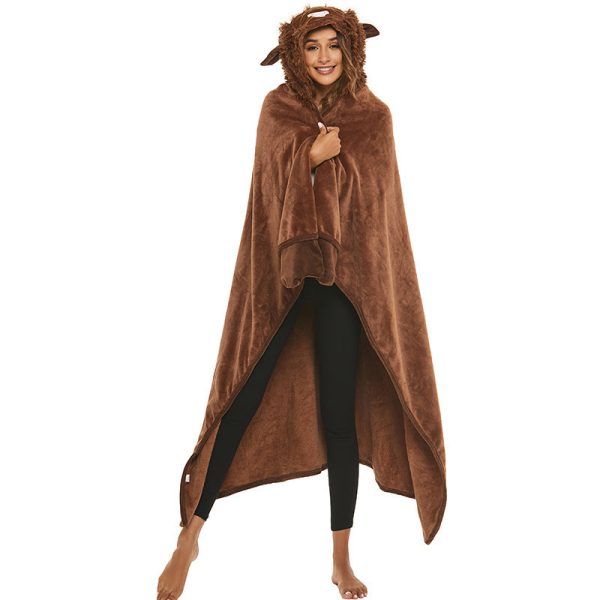 Christmas Animal Winter Hooded Poncho Sloth Penguin Yak Panda Cartoon Embroidery Double Sided Flannel Blanket Supply - Image 2