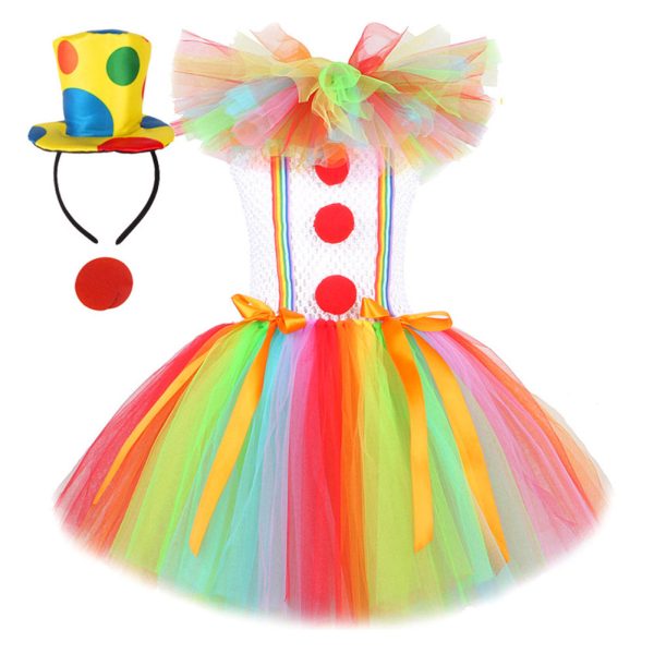 Kids Girls Clown Cosplay Costume Outfits Halloween Carnival Party Suit Fashion